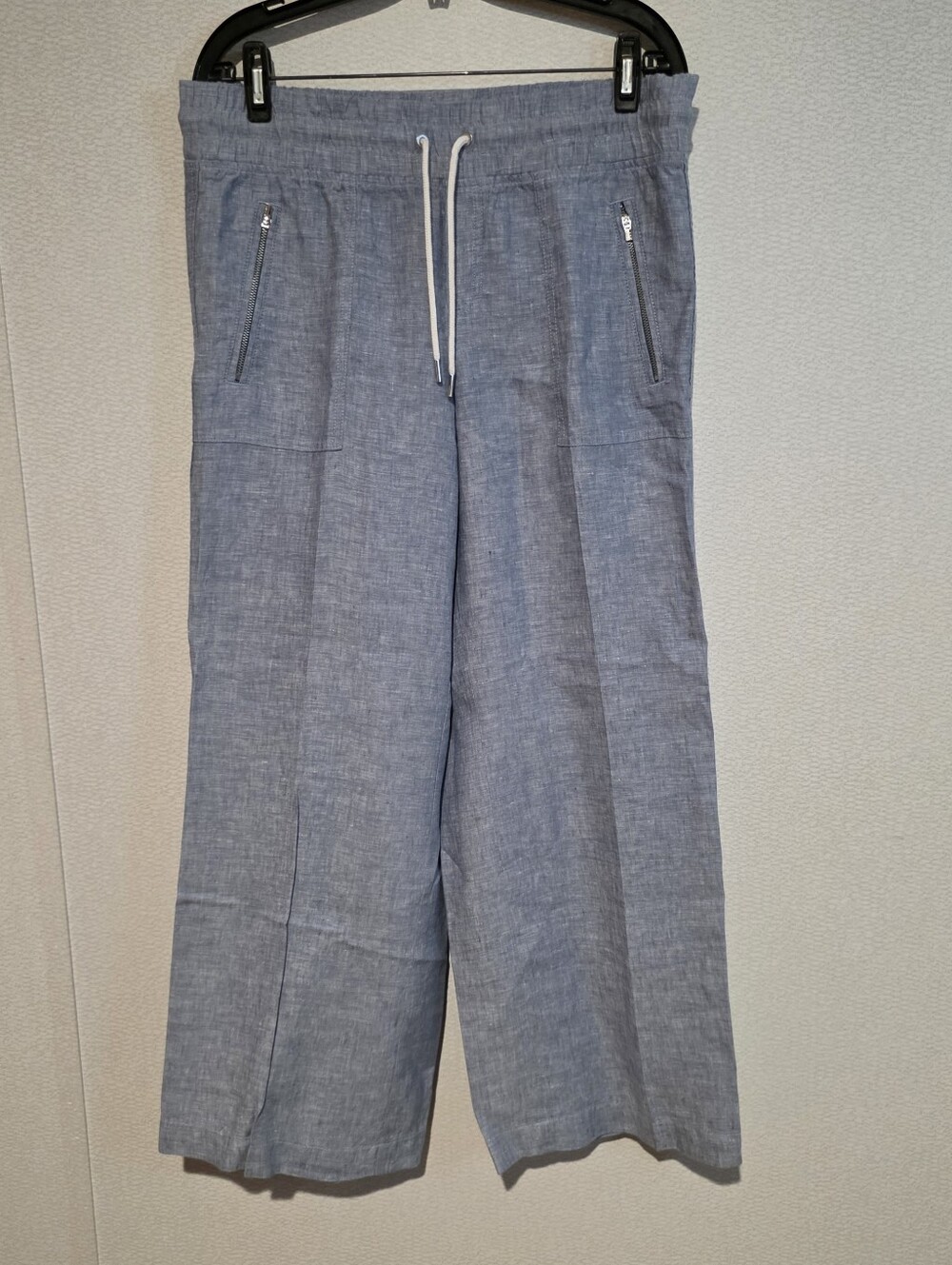 Athleta Cabo Linen Wide Leg Pantd High Rise 100% Linen Blue Size 10P